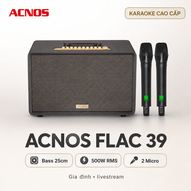 Loa Acnos FLAC 39 (500W, Bluetooth 5.0, Kèm 2 tay micro)