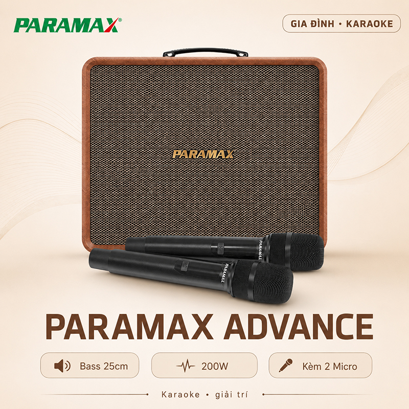 Loa Paramax Advance (Bass 25cm, 200W, Kèm 2 Micro)