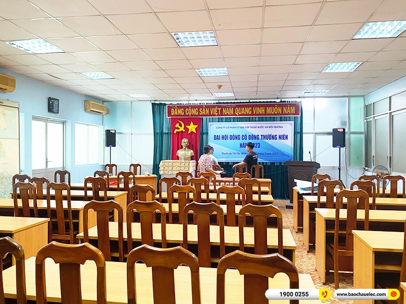 Lắp đặt d&agrave;n &acirc;m thanh hội trường C&ocirc;ng ty CP Tư vấn Cấp tho&aacute;t nước v&agrave; M&ocirc;i trường tại TPHCM (Alto TS410, BKSound DSP-9000 Plus) 