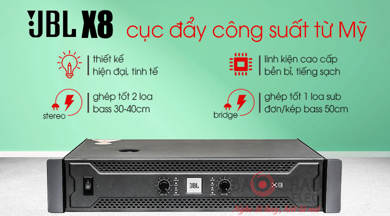 Cục đẩy c&ocirc;ng suất 2 k&ecirc;nh Mỹ ch&iacute;nh h&atilde;ng: JBL X8