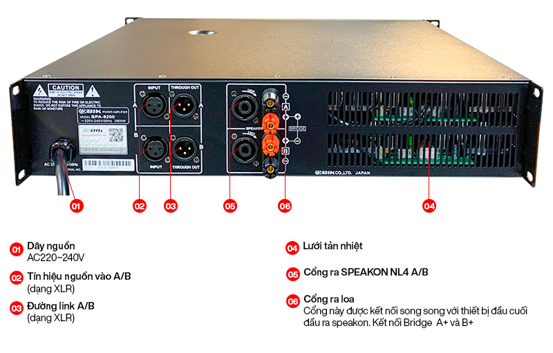 Mặt sau Cục đẩy c&ocirc;ng suất BIK BPA-8200 