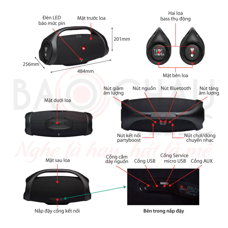 Ảnh kĩ thuật Loa bluetooth JBL Boombox 2 (80W, Pin 24h, Bluetooth 5.1)