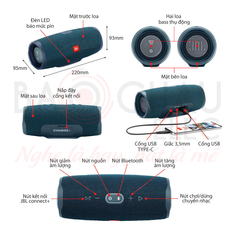 Ảnh kĩ thuật Loa JBL Charge 4 (30W, Pin 20h, IPX7)