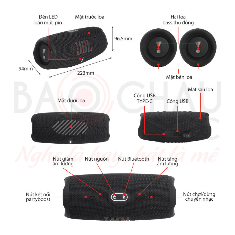 Ảnh kĩ thuật Loa JBL Charge 5 (40W, Pin 20h, IP67)