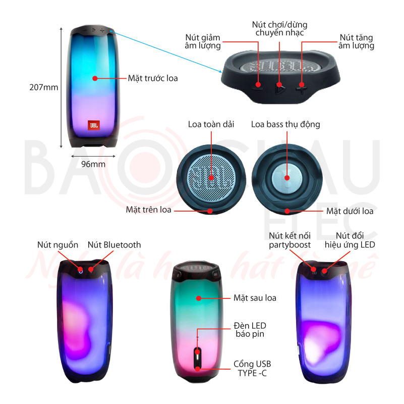 Ảnh kĩ thuật Loa bluetooth JBL Pulse 4 (20W, Pin 12h, Đèn Led 360 Độ)