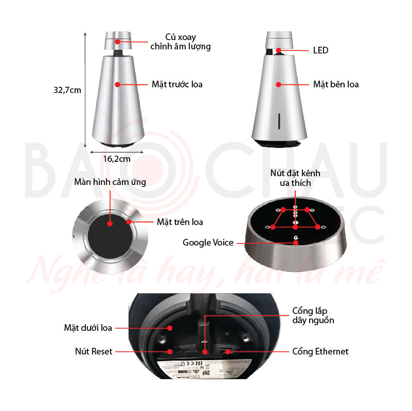 Ảnh kĩ thuật Loa B&O BeoSound 1 (60W, 360 độ, Pin 12h, Wifi, Kết nối đa phòng, Bảo hành 3 năm)