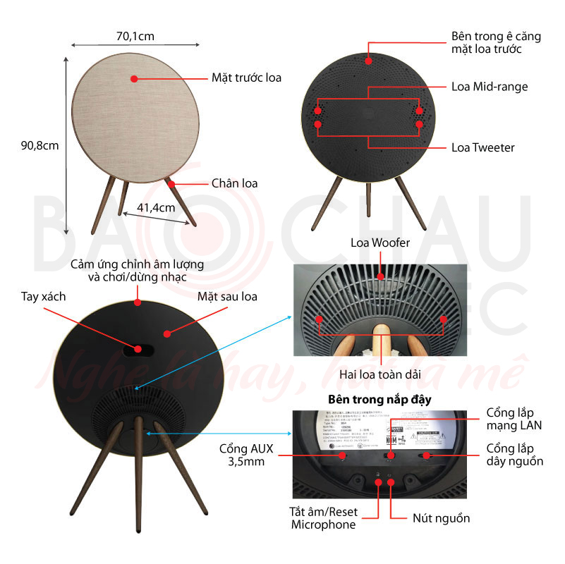 Ảnh kĩ thuật Loa B&O BeoPlay A9 MK4 (Bronze Tone - 1500W, Bluetooth, Wifi, Aux, Optical, Bảo hành 2 năm)