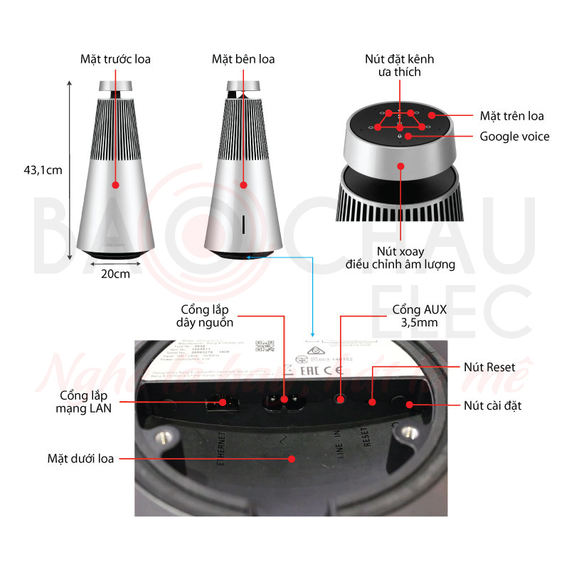 Ảnh kĩ thuật Loa B&O BeoSound 2 (102W, 360 độ, Bluetooth, Aux, Kết nối đa phòng, Điều khiển giọng nói)