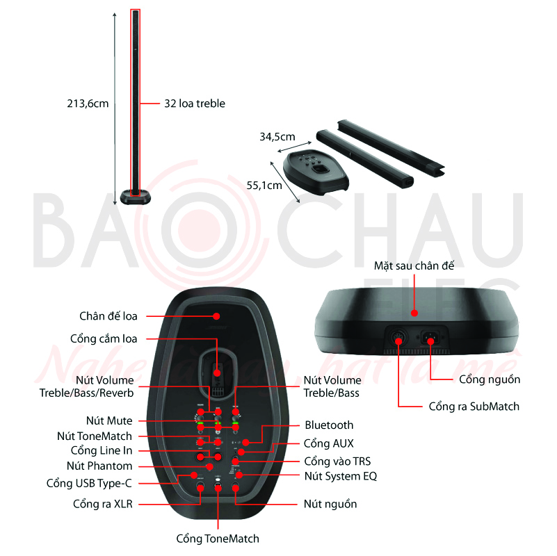 Ảnh kĩ thuật Loa Bose L1 Pro32 (Hệ thống PA di động, Bluetooth, tích hợp Mixer, Điều khiển)
