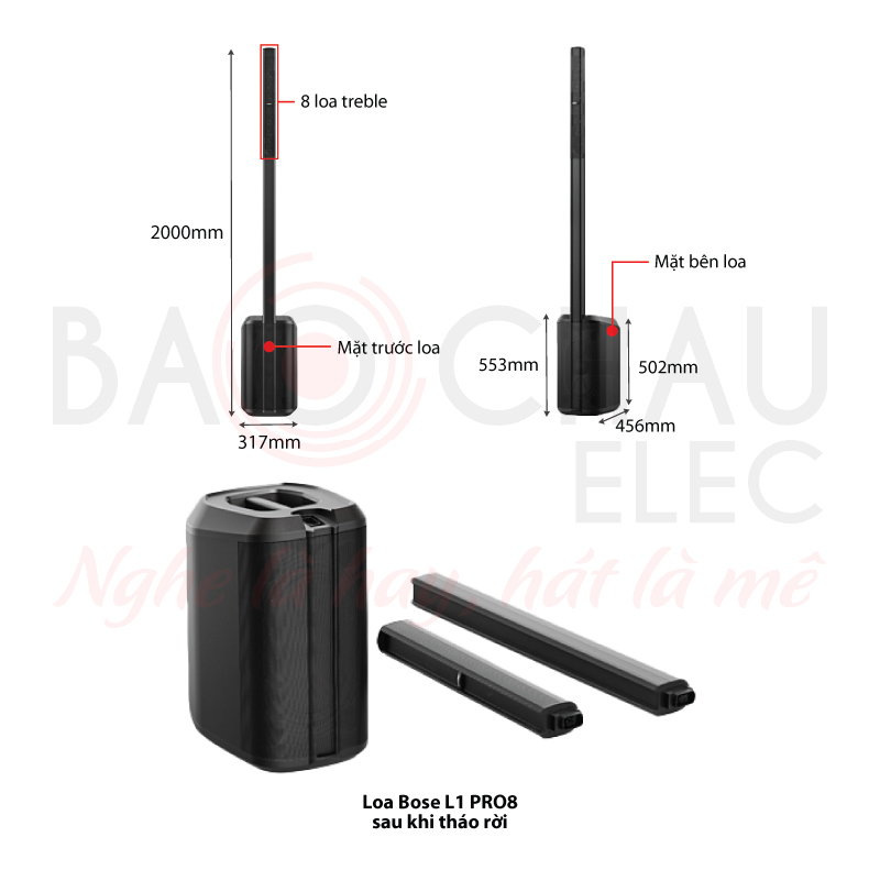 Ảnh kĩ thuật Loa Bose L1 Pro8 (300W, Hệ thống PA di động, Bluetooth, tích hợp Mixer, AUX)