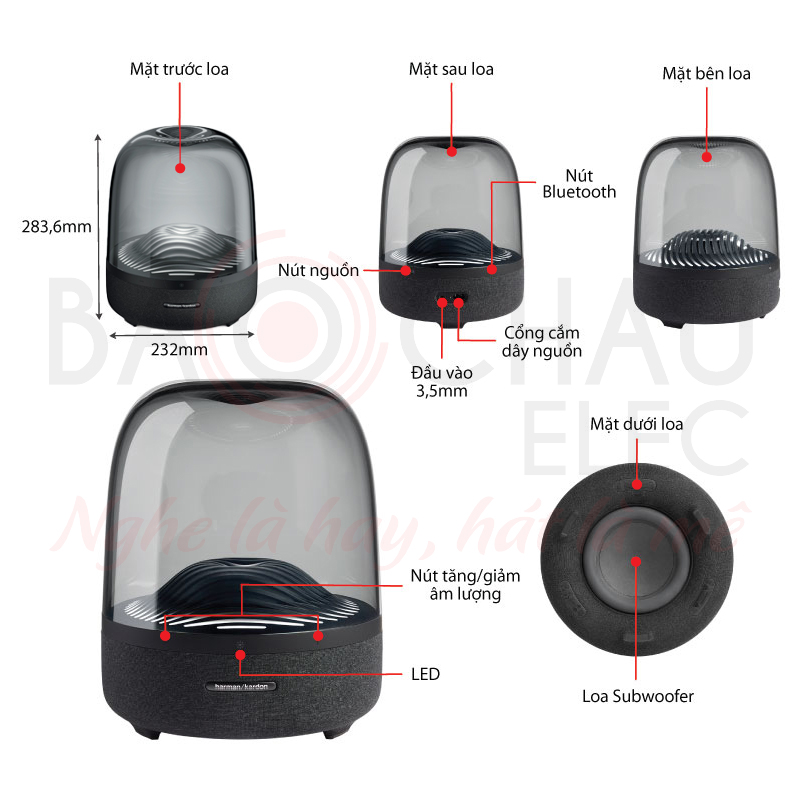 Ảnh kĩ thuật Loa bluetooth Harman Kardon Aura Studio 3 (130W, Đèn LED, Âm thanh 360 độ)