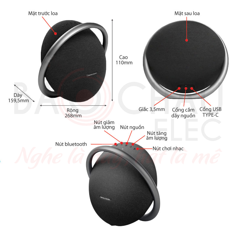 Ảnh kĩ thuật Loa bluetooth Harman Kardon Onyx Studio 7 (50W, Pin 8h, IPX7, AUX)