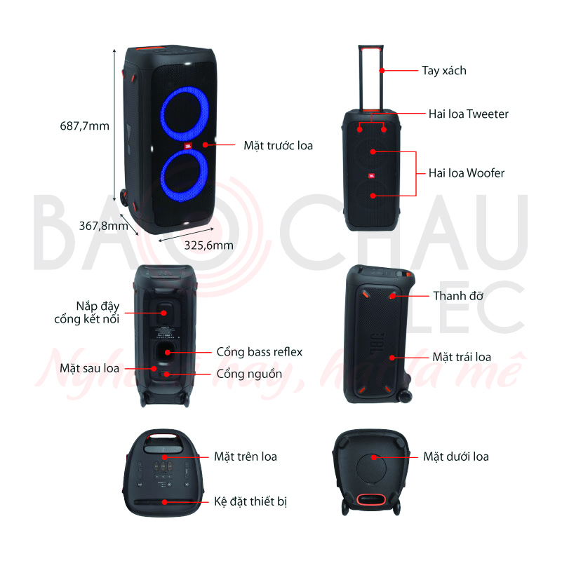 Ảnh kĩ thuật Loa bluetooth JBL PartyBox 310 (2 bass 17.6cm, 240W, Pin 18h, IPX4)