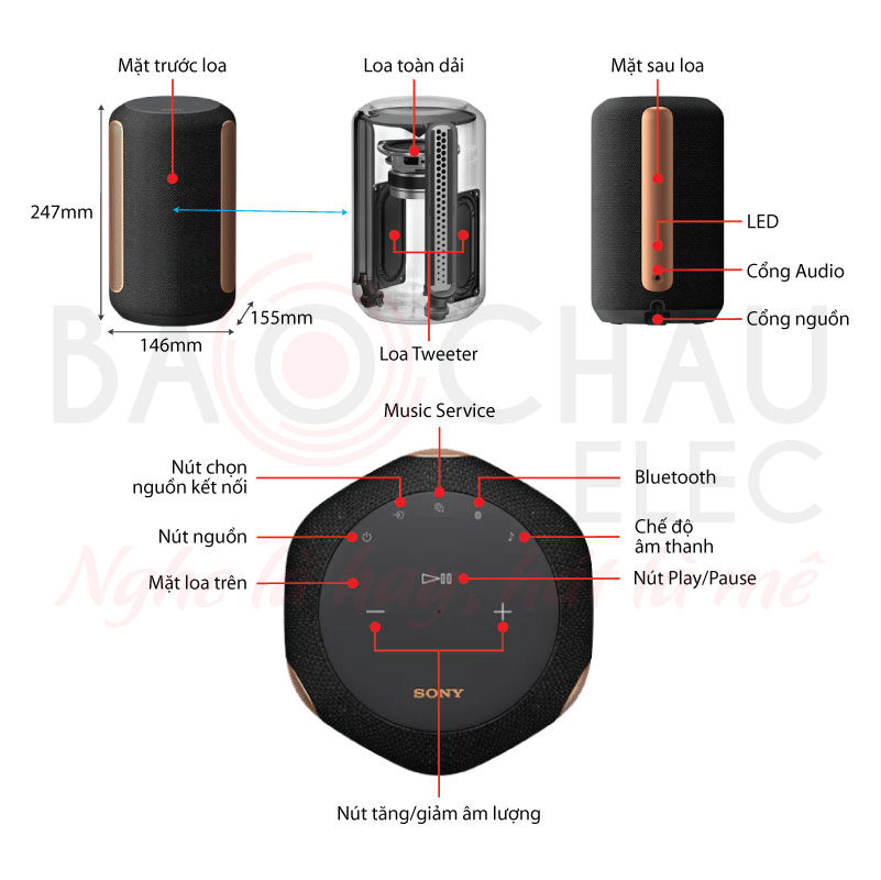 Ảnh kĩ thuật Loa bluetooth Sony SRS-RA3000 (Âm thanh 360 độ, Kết Nối Đa Phòng)