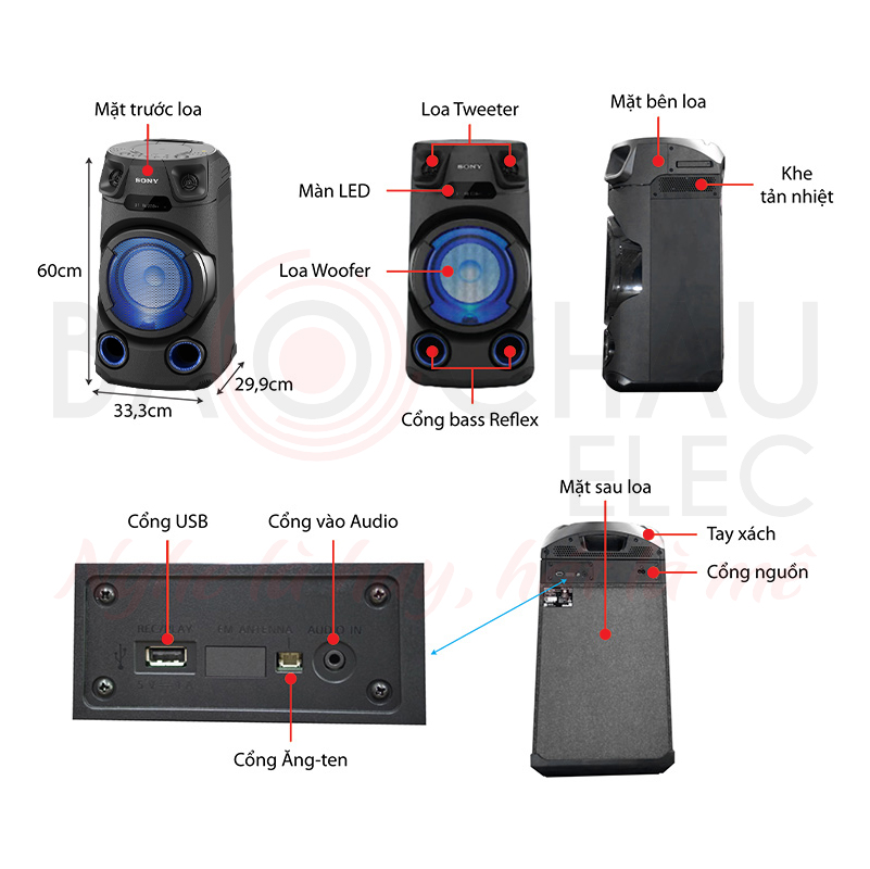 Ảnh kĩ thuật Loa bluetooth Sony MHC V13 (Bass 20cm, Đèn Led, Hỗ trợ hát karaoke)