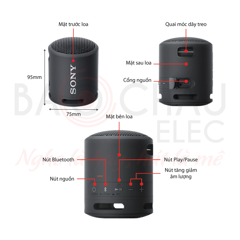Ảnh kĩ thuật Loa bluetooth Sony SRS XB13 (Pin 12h, IP67, Bluetooth 4.2)
