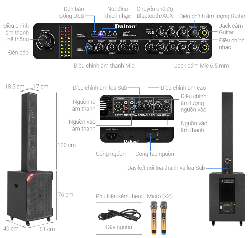 Ảnh kĩ thuật Bộ loa điện Karaoke Dalton LA8-S118/LA8-F605