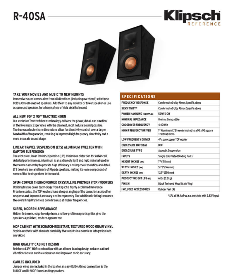 Loa Klipsch R-40SA (Bookshelf/Surround)