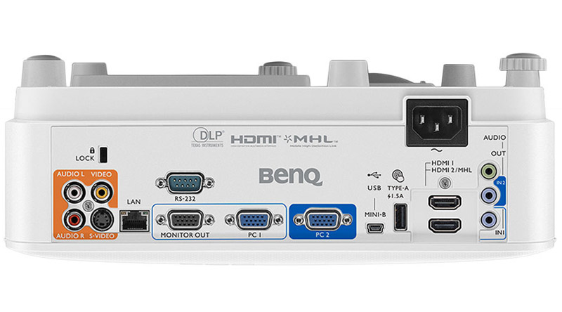 Máy chiếu BenQ MW826ST trang bị các cổng kết nối ở mặt sau