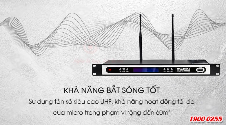 Micro kh&ocirc;ng d&acirc;y Paramax pro 8000 new sử dụng s&oacute;ng UHF
