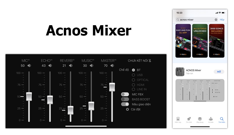Acnos Mi30E: Micro liền Vang số nhỏ nhất thế giới t&iacute;ch hợp bluetooth, chỉnh app, d&ugrave;ng cho tất cả loại loa