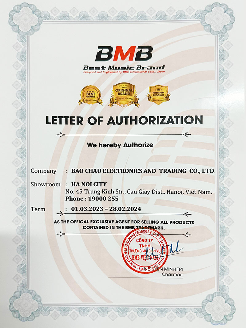 giấy chứng nhận ch&iacute;nh h&atilde;ng bmb
