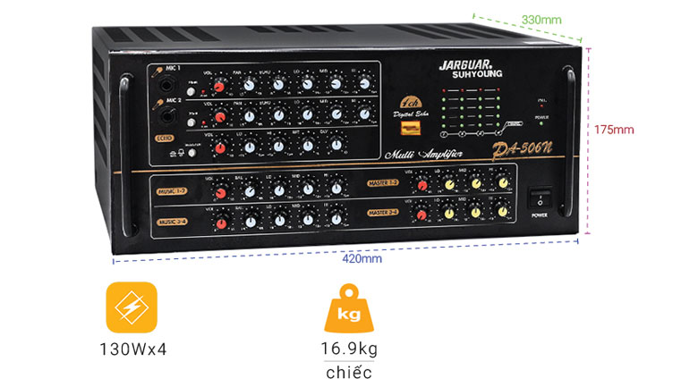 Amply karaoke Jarguar PA 506N thiết kế gồm 4 k&ecirc;nh