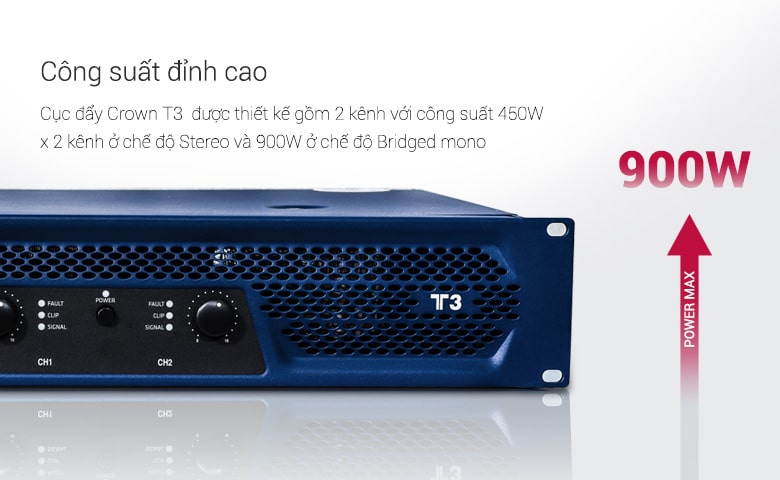 Cục đẩy c&ocirc;ng suất Crown T3 thiết kế gồm 2 k&ecirc;nh riwwng biệt