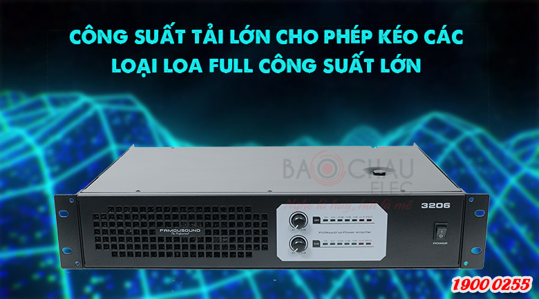 Cục đẩy công suất Famousound 3206 trang bị mạch Class I hiệu suất cao, tiết kiệm điện