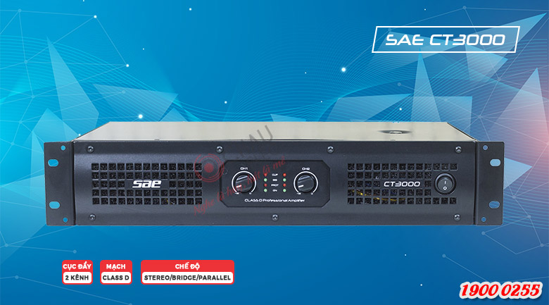 Cục đẩy công suất SAE CT3000 là bộ khuếch đại 2 kênh công suất lớn