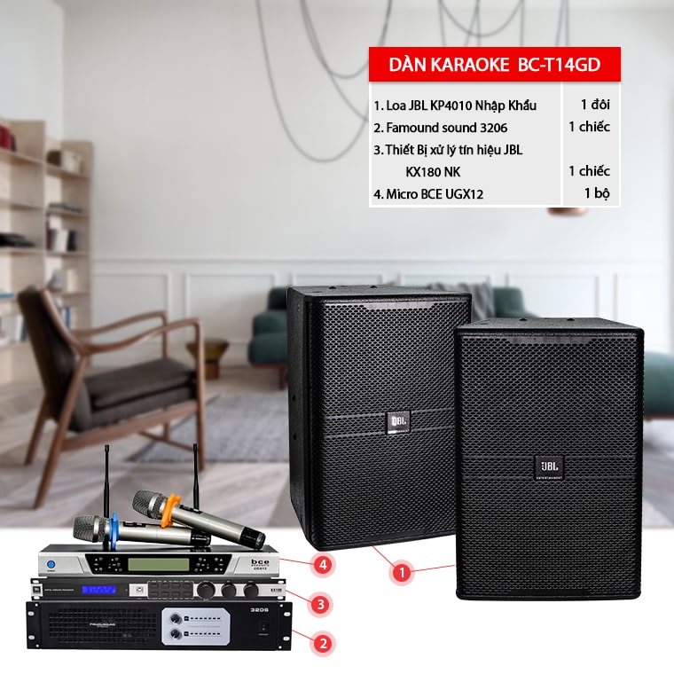 Dàn karaoke gia đình BC-T14GD phối ghép từ các thiết bị âm thanh chính hãng