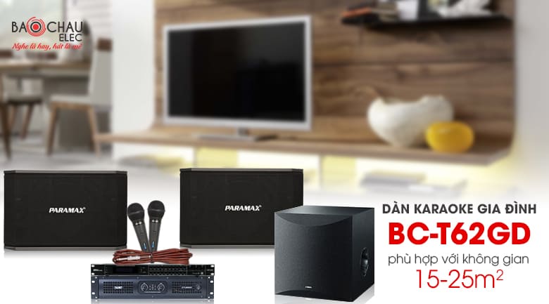 Bộ dàn karaoke gia đình BC-T62GD phù hợp với diện tích phòng từ 15-20m2