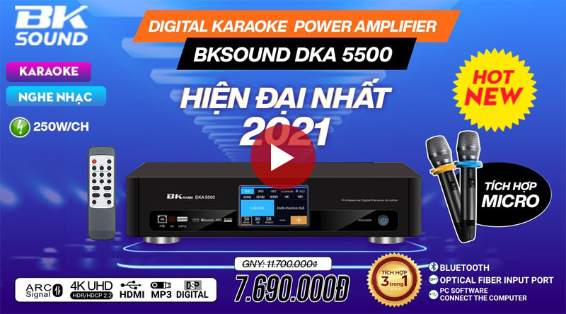 Đập hộp đ&aacute;nh gi&aacute; Amply hiện đại nhất 2021 : Digital Karaoke Power Amplifier BKSound DKA 5500