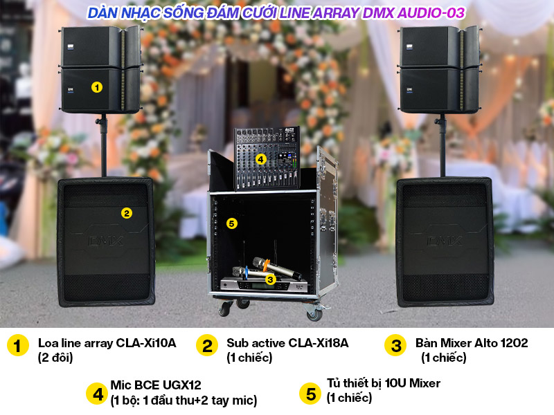 D&agrave;n nhạc sống đ&aacute;m cưới Line Array DMX AUDIO-03