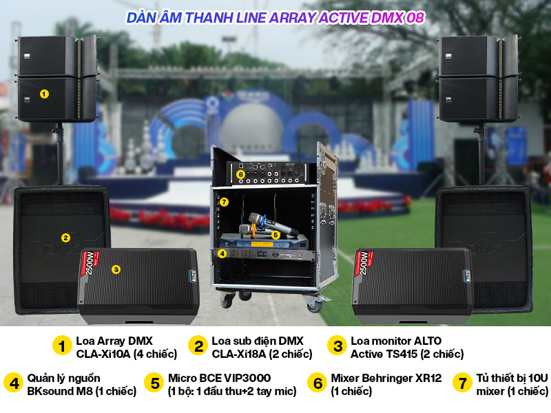 D&agrave;n &acirc;m thanh Line array Active (Liền c&ocirc;ng suất) DMX 08
