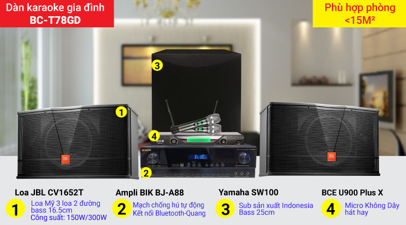 D&agrave;n karaoke gia đ&igrave;nh BC-T78GD cấu h&igrave;nh hiện đại