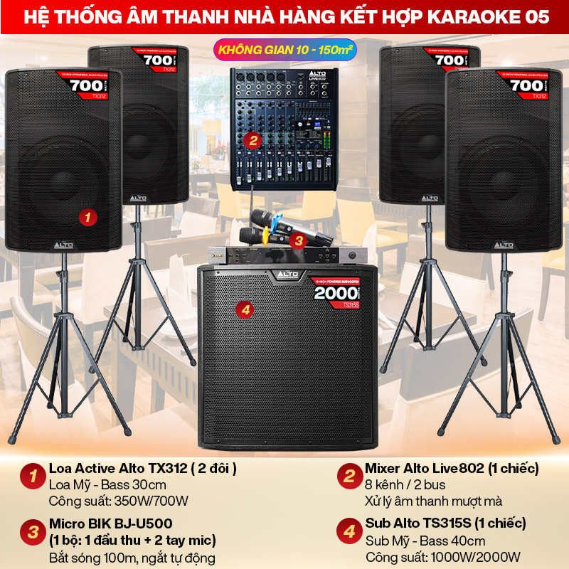 hệ thống &acirc;m thanh nh&agrave; h&agrave;ng kết hợp karaoke 05 (100m2)