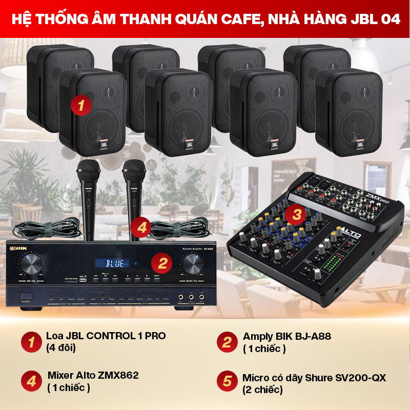 hệ thống âm thanh quán café, nhà hàng JBL 04