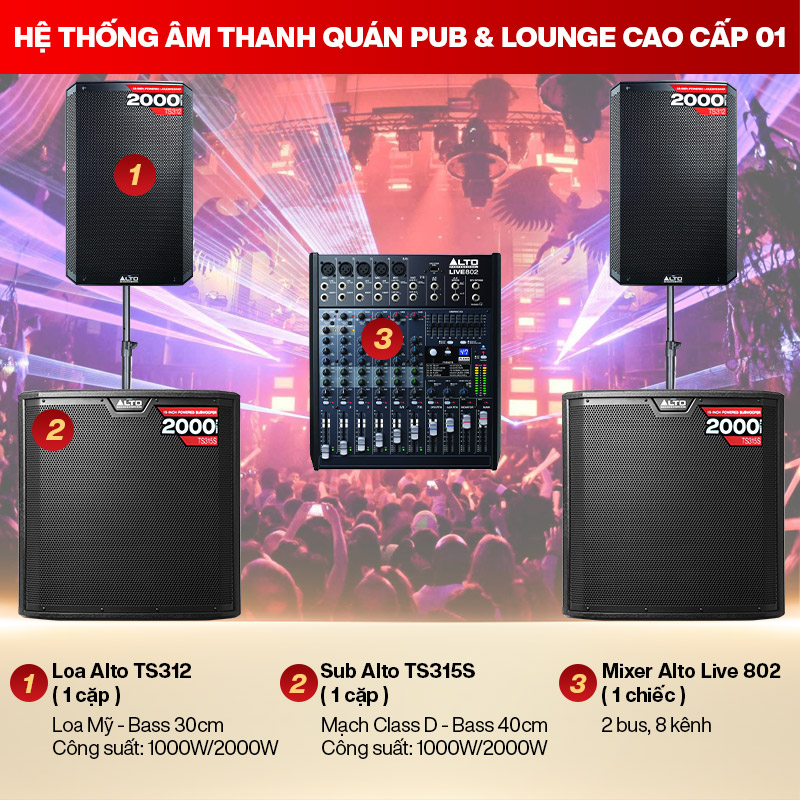 Hệ thống &acirc;m thanh qu&aacute;n PUB & Lounge cao cấp 01 (50m2)