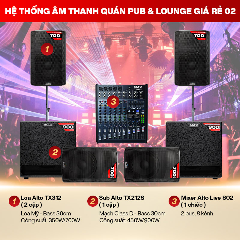Hệ thống &acirc;m thanh qu&aacute;n PUB & Lounge gi&aacute; rẻ 02 (100m2)
