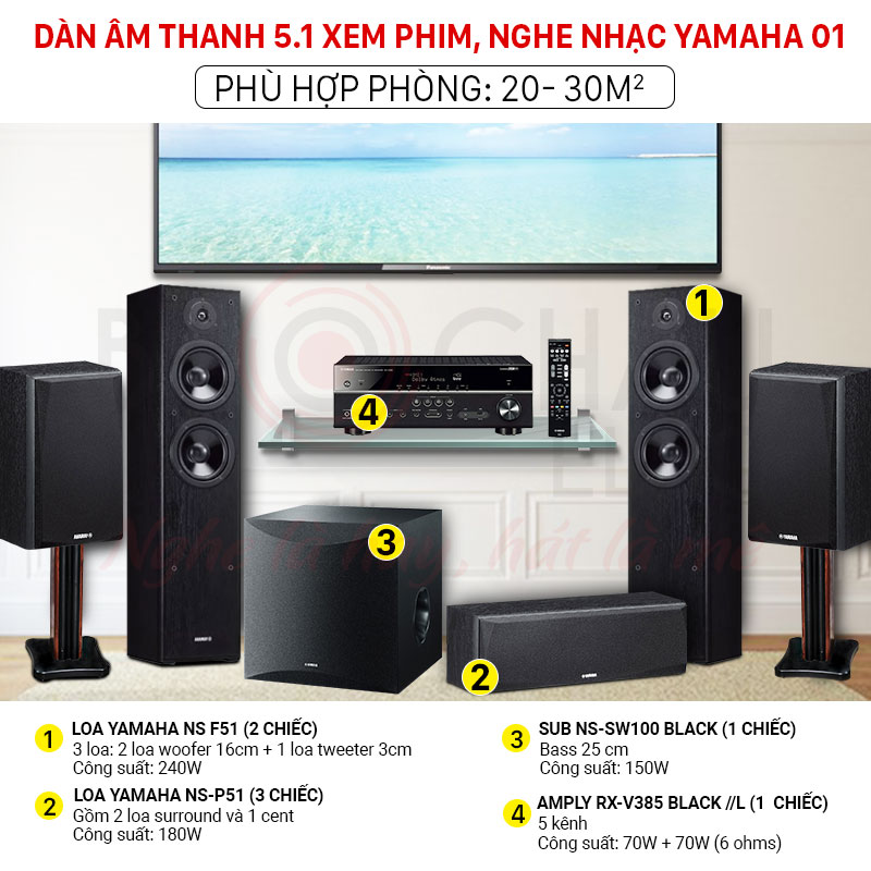 Loa nghe nhạc, xem phim Yamaha NS-P51 phối ghép cực hay trong bộ dàn