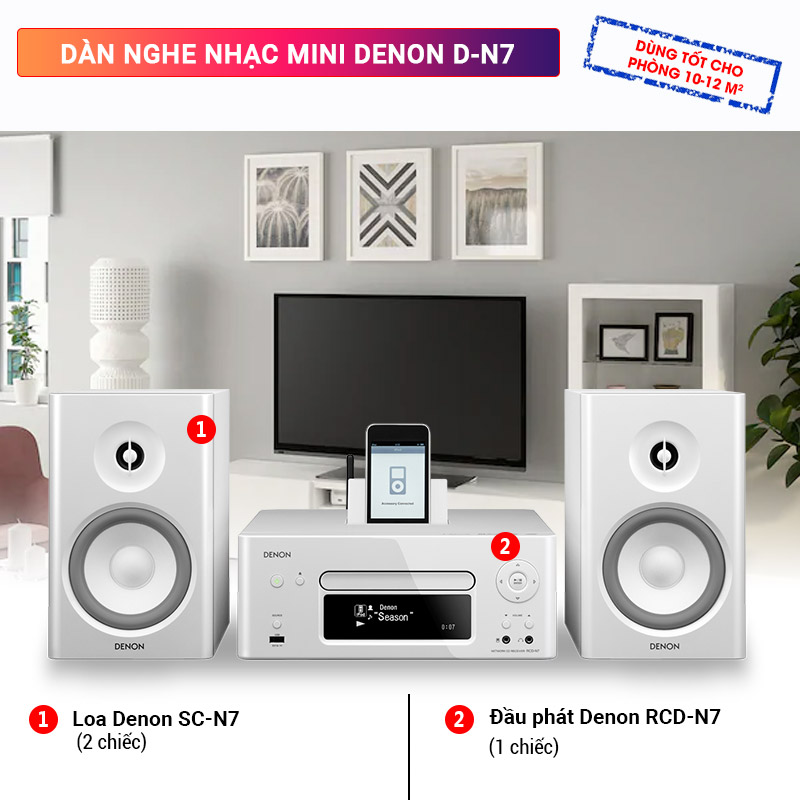Dàn âm thanh mini Denon D-N7 cho âm thanh trung thực, chi tiết, đẹp, trong trẻo, rõ ràng với những âm trầm dồi dào