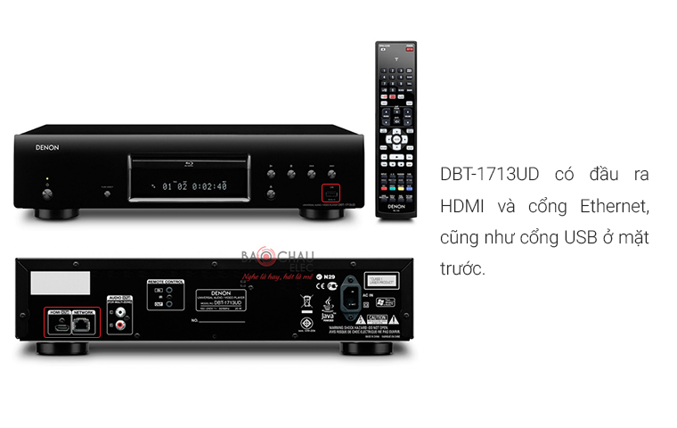 mặt trước Đầu Denon DBT-1713UD có 1 cổng USB