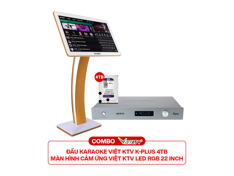 Combo Đầu Việt KTV K-Plus 4T + M&agrave;n Việt KTV Led RGB 22 inch 