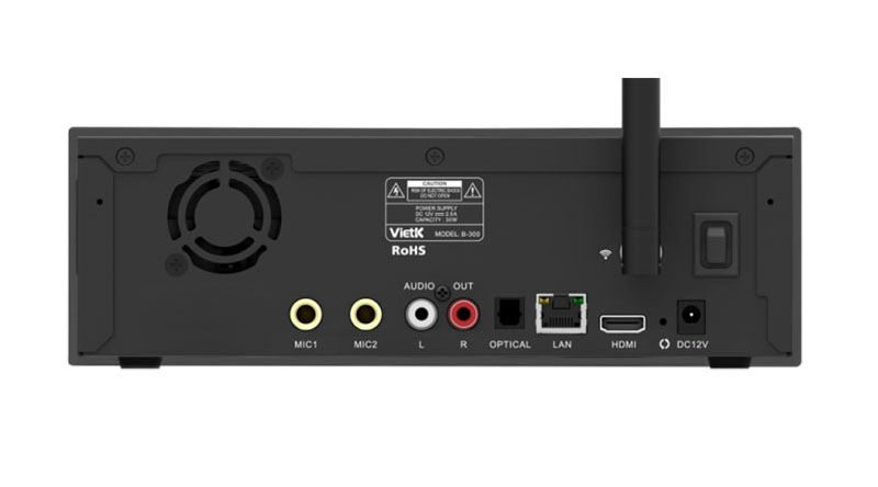 Mặt sau Đầu karaoke VietK B-300 với hệ thống cổng kết nối 