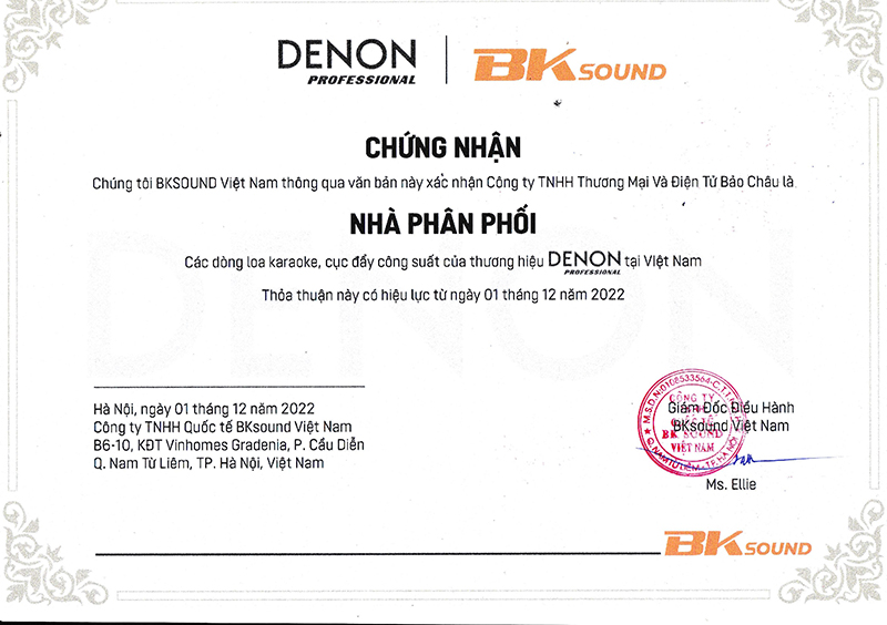 Bảo Ch&acirc;u Elec - Đại l&yacute; duy nhất ph&acirc;n phối độc quyền d&ograve;ng loa Denon ch&iacute;nh h&atilde;ng của BKSOUND