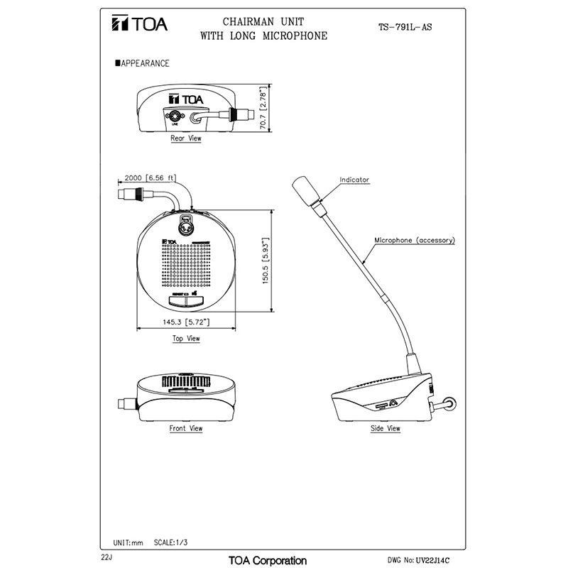 Hộp chủ tịch cần d&agrave;i TOA TS-791L-AS