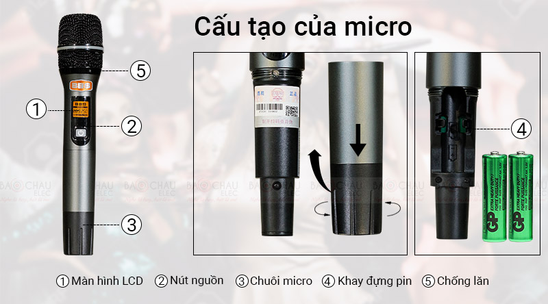 Micro không dây BBS B900 tay cầm chắc chắn, chống bám vân tay