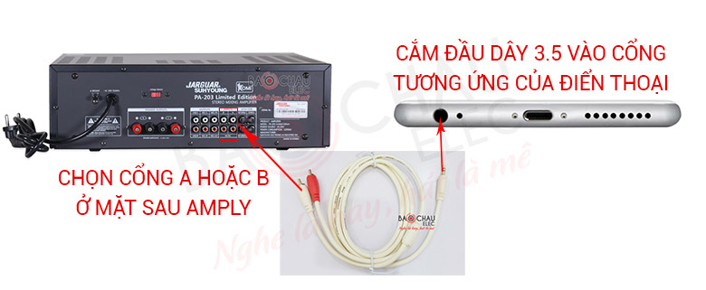 C&aacute;ch kết nối d&acirc;y AV-3.5 với điện thoại 