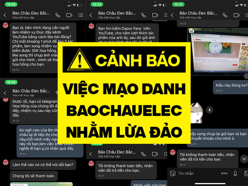 Cảnh báo lừa đảo dùng tên Zalo Bảo Châu Elec Bắc Ninh